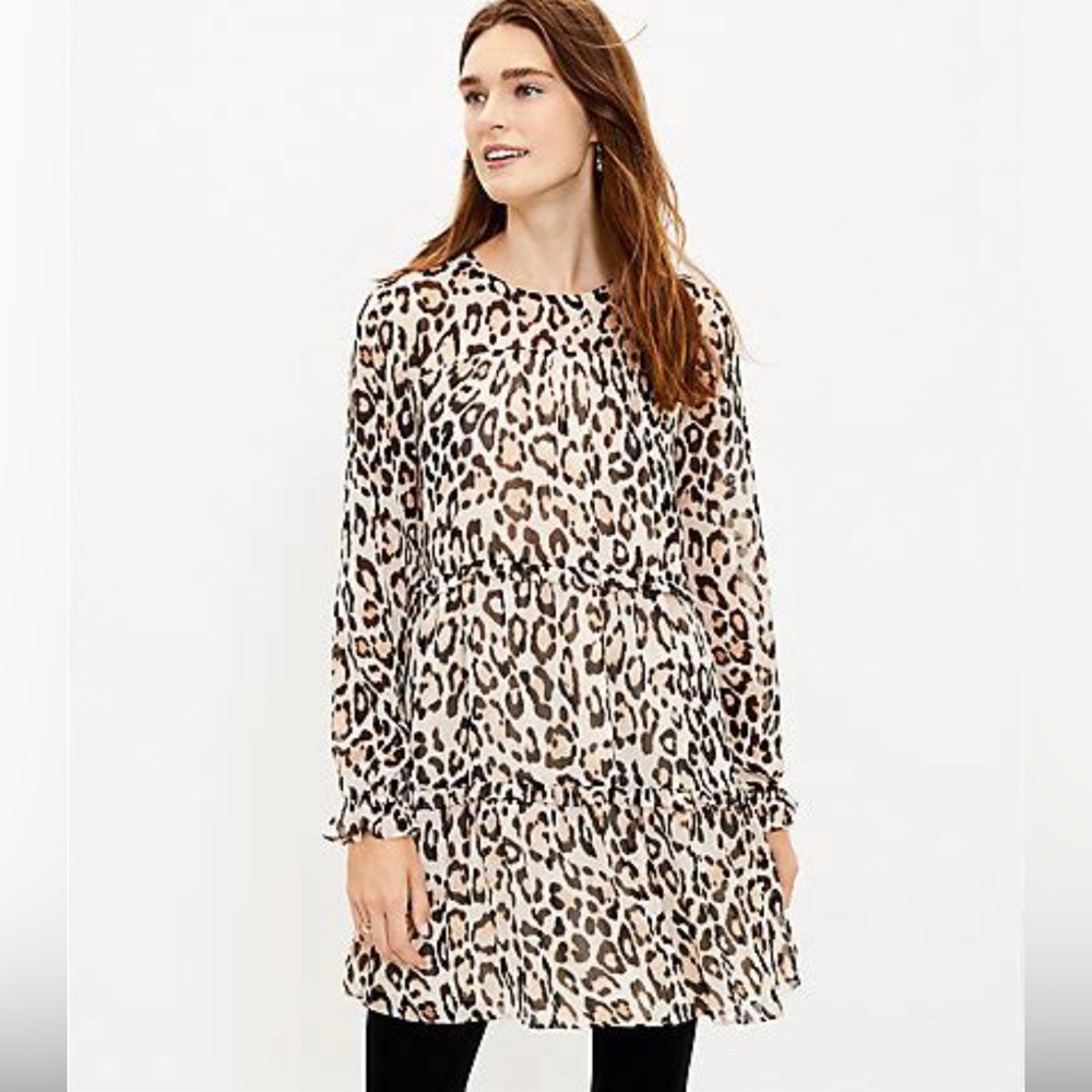 Leopard print ruffle tiered dress by Loft